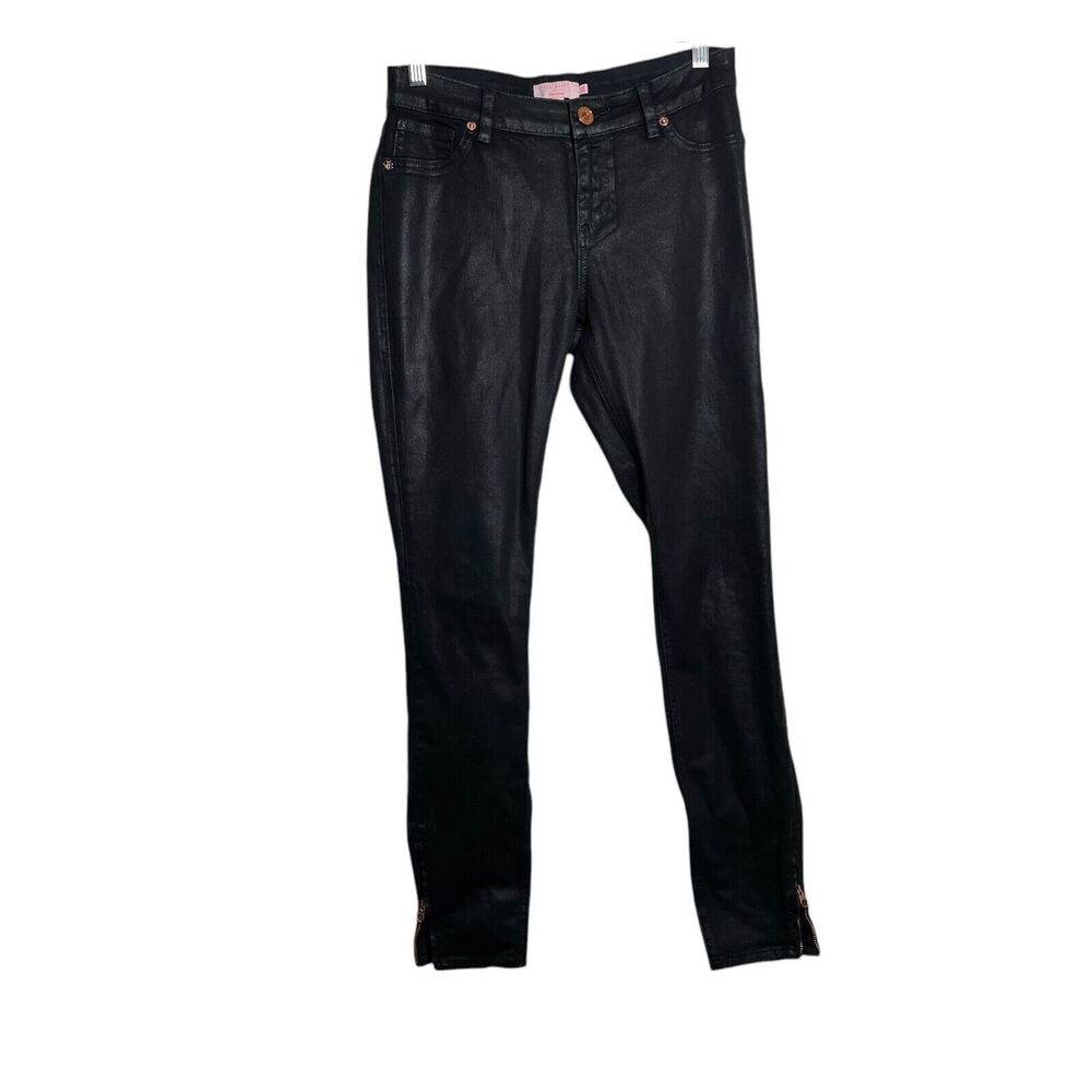 Ted Baker Pants Women's 28 Black Waxed Jean Denim Pant Zip Ankle Bottoms Annna